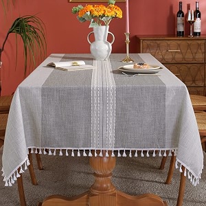 Laolitou TableclothsStitching Tassel Table ClothCotton Linens Wrinkle