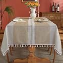Laolitou TableclothsStitching Tassel Table ClothCotton Linens Wrinkle