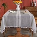Laolitou TableclothsStitching Tassel Table ClothCotton Linens Wrinkle