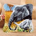 LAPATAIN Latch Hook Kits for DIY Throw Pillow Cover,Needlework Cushion Cover Hand Craft Crochet for Great Family 17X17inch Two Elephants(Grey and White)
