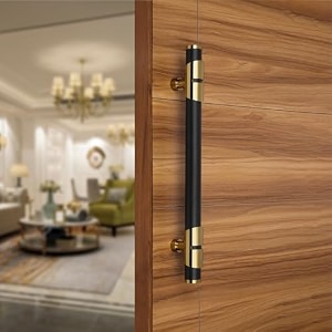 lapo door handle for main door 18 inch wooden amp glass door handle door pull push handlestainless steel pipe and brass base-pack of 1  black-gold finish  3 years warranty