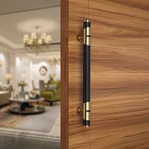 lapo door handle for main door 24 inch wooden amp glass door handle door pull push handlestainless steel pipe and brass base-pack of 1  black-gold finish  3 years warranty