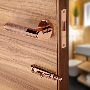 lapo brass door lock set for bathroom amp balcony  45x45 lock body  brass latch  fits left-right doors  supports 3050mm range  keyless operation pvd rose gold finish  3 years warranty  ro-2100