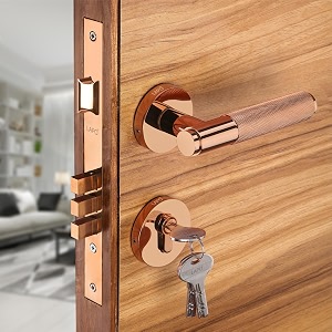 lapo brass mortise door lock for home main door amp bedroom with handle  heavy-duty 70mm cylinder  left-right fit 30-50mm door home office hotel  3 brass key 50x85mm body  rosegold finish  ro-2100