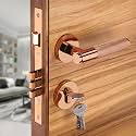 LAPO Brass Mortise Door Lock for Home Main Door &amp; Bedroom with Handle | Heavy-Duty 70mm Cylinder | Left-Right Fit 30-50mm Door Home Office Hotel | 3 Brass Key| 50x85mm Body | Rosegold Finish | Ro-2100