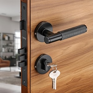 lapo brass mortise door lock for home main door amp bedroom with handle  3 brass keys  heavy-duty 70mm cylinder  50x85mm body  left-right fit 30-50mm door home office hotel  black finish  ro-2100
