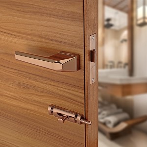 lapo door lock set for bathroom 45x45 lock body  brass latch  keyless system  dual side door compatibility  suitable for 3050mm thickness  pvd rose gold finish  3 years warranty  ro-125