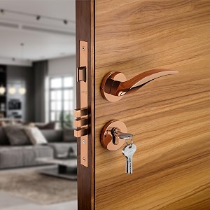 lapo brass mortise door lock for home main door amp bedroom with handle  3 brass key  heavy-duty 70mm cylinder  50x85mm body  left-right fit 30-50mm door home office hotel  rosegold finish  ro-115