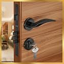 LAPO Brass Mortise Door Lock for Home Main Door &amp; Bedroom with Handle - Left-Right Fit 30-50mm Door Home Office Hotel - Heavy-Duty 70mm Cylinder - 50x85mm Body - 3 Brass Keys | Black Finish | Ro-115