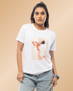 lappen fashion women printed round neck pure cotton white t-shirt