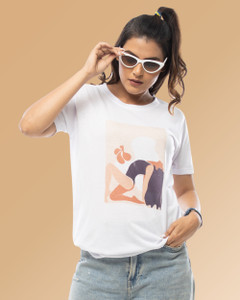 lappen fashion women printed round neck pure cotton white t-shirt