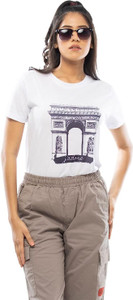 lappen fashion women printed round neck pure cotton white t-shirt