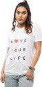 Lappen Fashion Women Printed Round Neck Pure Cotton White T-Shirt