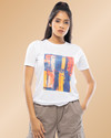 Lappen Fashion Women Printed Round Neck Pure Cotton White T-Shirt
