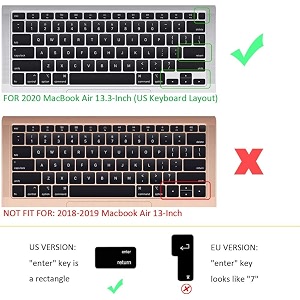 laprite premium ultra thin keyboard cover protector for macbook air 1334 a2179 a2337 m1 chip year 2020 - rainbow