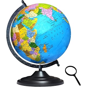 savy globe 12 inch3048 cm with 50 mm magnifier black arc and base laminated multicolor map blue ocean for kids school home office table dcor rotating political geography world globe