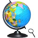 SAVY Globe 12 Inch=30.48 cm with 50 mm Magnifier, Black Arc and Base, Laminated Multicolor Map, Blue Ocean for Kids School Home Office Table Décor Rotating, Political, Geography World Globe