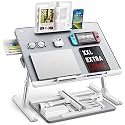 SAIJI Laptop Bed Table,Adjustable PVC Leather Laptop Table, 4 Heights &amp; 4 Angles,Portable Large Desk with Storage Drawer,Foldable Perfect Desk for Work, Study, Reading &amp; More - White (33x60 cm)