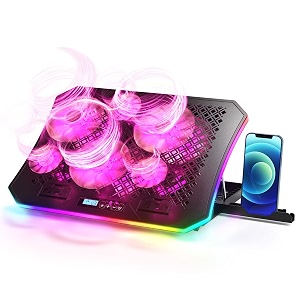 laptop cooling pad keibn rgb laptop cooler for 156-173 inch laptops with 10 modes lights  6 fans  7 height stands  2 usb ports  desk or lap use a8purple