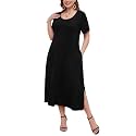 LARACE Plus Size Maxi Dress, Womens Short Sleeve T Shirt Dress with Pockets