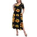 LARACE Plus Size Maxi Dress, Womens Short Sleeve T Shirt Dress with Pockets