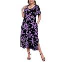 LARACE Plus Size Maxi Dress, Womens Short Sleeve T Shirt Dress with Pockets