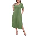 LARACE Plus Size Maxi Dress, Womens Short Sleeve T Shirt Dress with Pockets