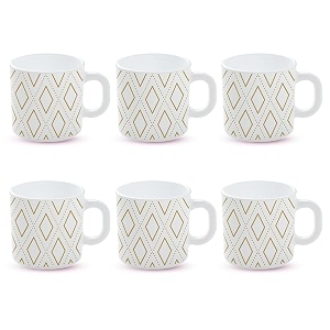larah by borosil angel gold opalware mug set of 6 teacoffee mugs 180 ml each microwave amp dishwasher safe bone-ash free crockery set ideal for daily use amp gifting white