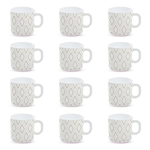 larah by borosil angel gold opalware mug set of 12 teacoffee mugs 180 ml each microwave amp dishwasher safe bone-ash free crockery set ideal for daily use amp gifting white