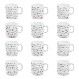 larah by borosil angel grey opalware mug set of 12 teacoffee mugs 180 ml each microwave amp dishwasher safe bone-ash free crockery set ideal for daily use amp gifting white