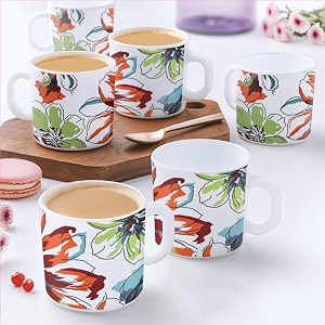 larah by borosil bali opalware mug set of 12 teacoffee mugs 180 ml each microwave amp dishwasher safe bone-ash free crockery set ideal for daily use amp gifting white
