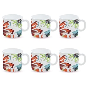 larah by borosil bali opalware mug set of 6 teacoffee mugs 180 ml each microwave amp dishwasher safe bone-ash free crockery set ideal for daily use amp gifting white