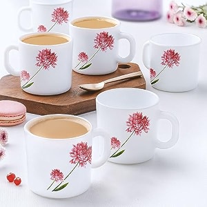larah by borosil belle opalware mug set of 6 teacoffee mugs 180 ml each microwave amp dishwasher safe bone-ash free crockery set ideal for daily use amp gifting white