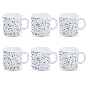 larah by borosil blue spring opalware mug set of 6 teacoffee mugs 180 ml each microwave amp dishwasher safe bone-ash free crockery set ideal for daily use amp gifting white