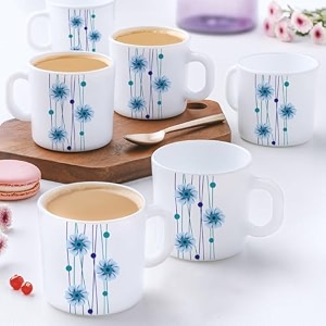 larah by borosil bluebell opalware mug set of 12 teacoffee mugs 180 ml each microwave amp dishwasher safe bone-ash free crockery set ideal for daily use amp gifting white