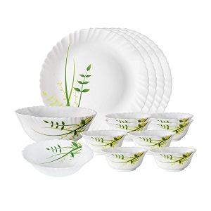 larah by borosil green herbs opalware dinner set 14 pcs white