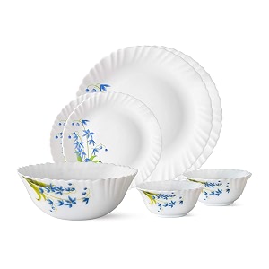 larah by borosil lavender opalware dinner set 7-pieces white