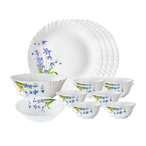 larah by borosil lavender opalware dinner set 14 pcs white