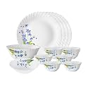 Larah by Borosil Lavender Opalware Dinner Set, 14 Pcs, White