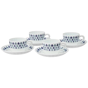 larah by borosil robin opalware cup and saucer set of 8 pcs  teacoffee cups 145 ml  microwave amp dishwasher safe  bone-ash free  crockery set ideal for daily use amp gifting white