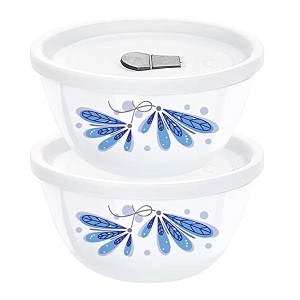 larah by borosil solid opalware twilight mixing and serving microwave safe bowl set with lid 1000 ml each white - set of 2