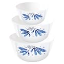 Larah By Borosil Solid Opalware Twilight Mixing and Serving Microwave Safe Bowl Set with Lid (500 ml, 1000 ml, 1500 ml, White) - Set of 3