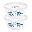 Larah by BOROSIL Solid Opalware Twilight Mixing and Serving Microwave Safe Bowl Set with Lid (1000 ml Each, White) - Set of 2