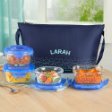 Larah by Borosil Speckle Blue Daisy Borosilicate Glass Lunchbox, 4pc Set (320ml x 2 + 240ml x 2) 4 Containers Glass Office Lunch Box