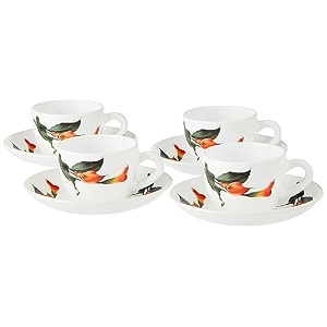larah by borosil stargazer opalware cup and saucer set of 8 pcs  teacoffee cups 140 ml  microwave amp dishwasher safe  bone-ash free  crockery set ideal for daily use amp gifting white