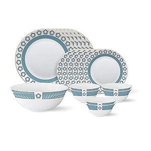 larah by borosil printed - tiara series crystal 19 pcs opalware dinner set white