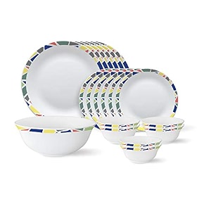 larah by borosil - tiara series garnet 19 pcs opalware floral dinner set white