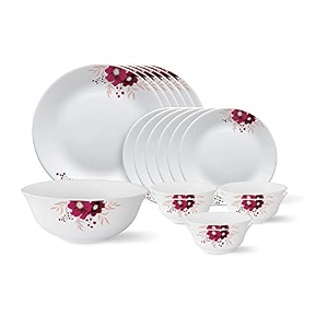 larah by borosil - tiara series paradise 19 pcs opalware dinner set white