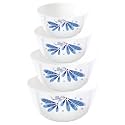Larah By Borosil Twilight Mixing &amp; Serving Bowl Set of 4 with Lid (500 ml, 750 ml, 1000 ml, 1500 ml), Microwave Safe, White