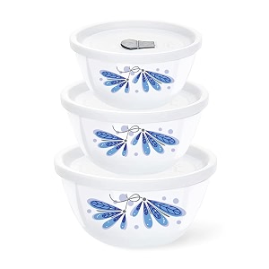 larah by borosil twilight opalware solid microwave safe mixing and serving bowl set with lid 500 ml 750 ml 1000 ml white - set of 2